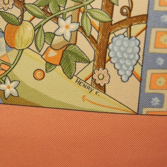 HERMES Carre 90 Scarf ""AXIS MUNDI"" Silk Orange Auth - Picture 13 of 16